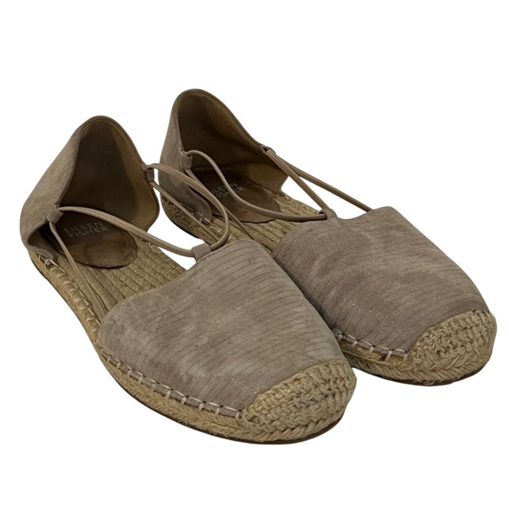 Eileen Fisher d’Orsay Espadrille Flats Womens Size 8.5 Tan Suede